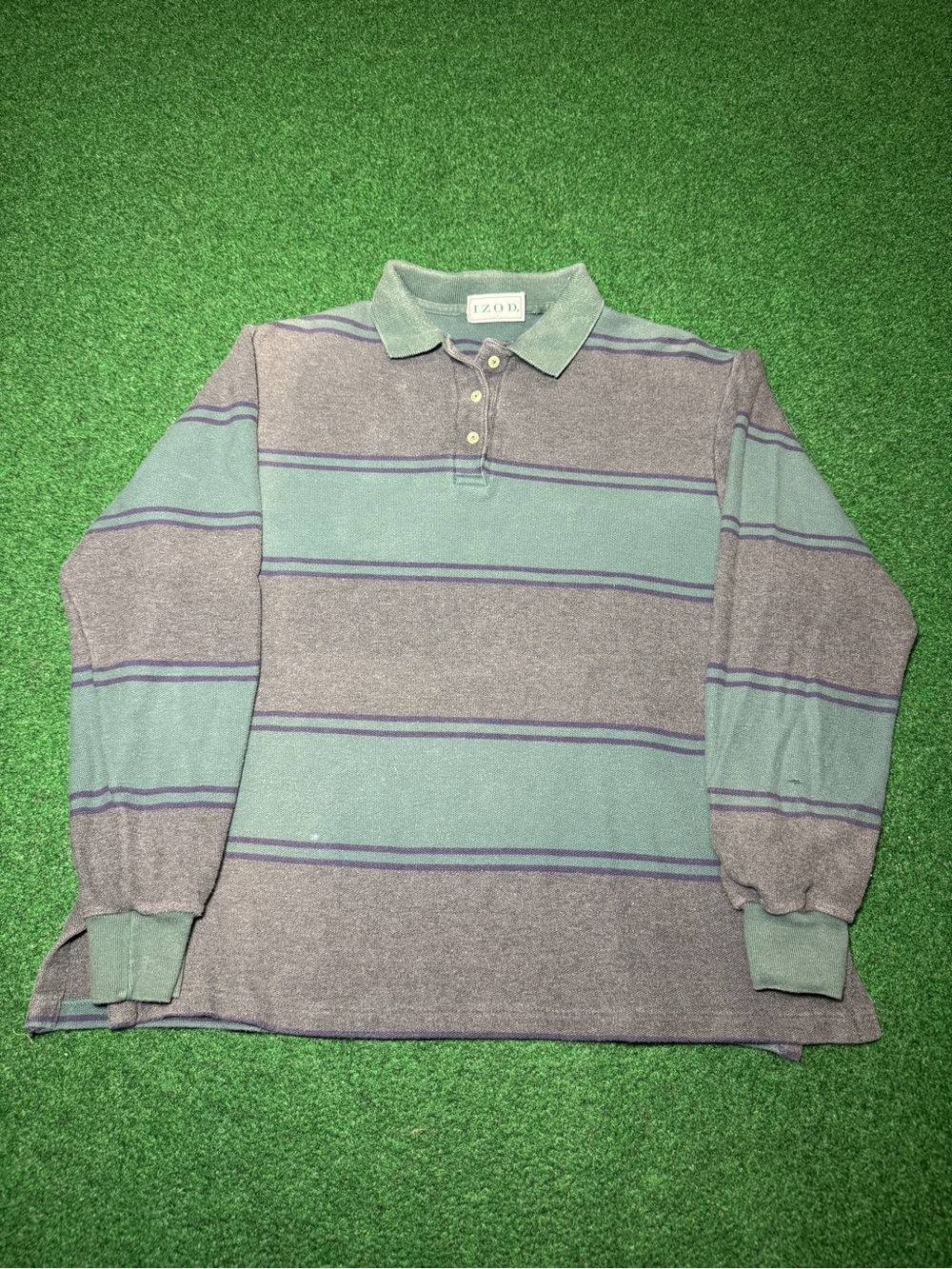 Izod Rugby Vintage 90s Long Sleeve Striped Faded S/M 21x24 Polo Shirt